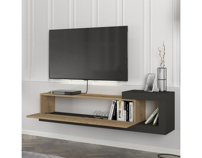 ТВ шкаф Луханка 150x29.5x38.5см дъб / антрацит []