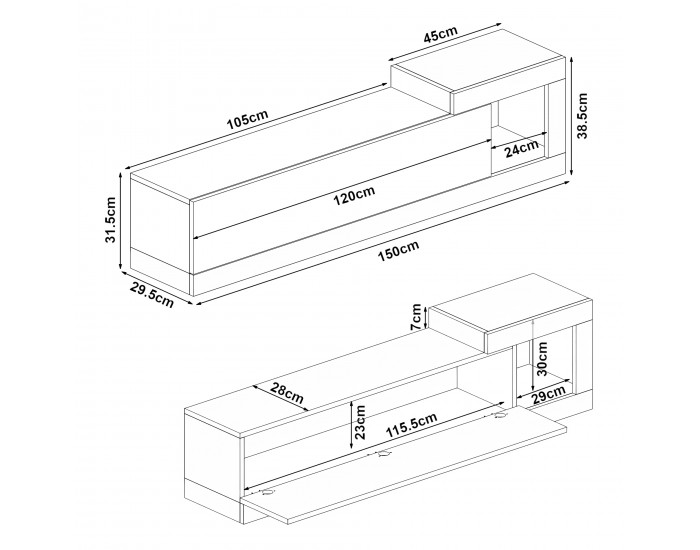 ТВ шкаф Луханка 150x29.5x38.5см дъб / антрацит []