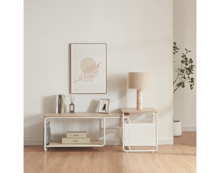 ТВ маса Dyrøy с масичка бяло/дъб []