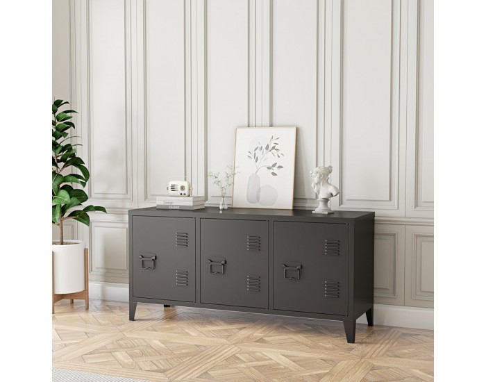 Котка ТВ шкаф с 3 врати черен []