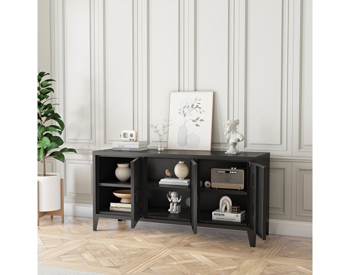 Котка ТВ шкаф с 3 врати черен []