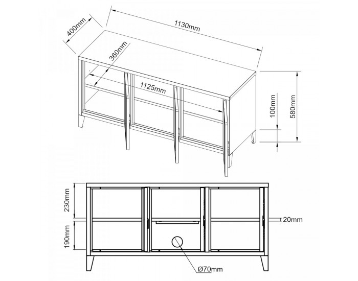 Котка ТВ шкаф с 3 врати черен []