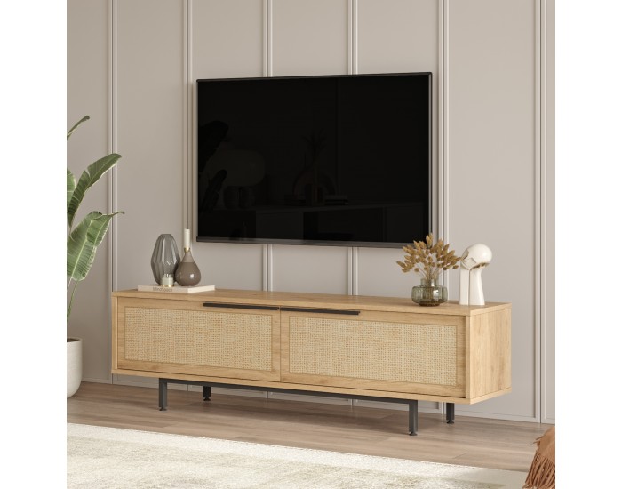 ТВ шкаф Kvænangen дъб и визия на ратан []