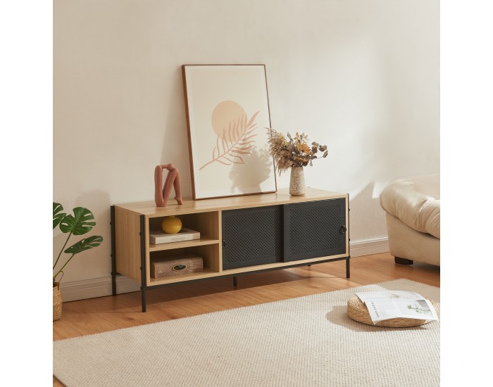 Шкаф за телевизор Tysnes 120x40x45 см дъб вид/черен []