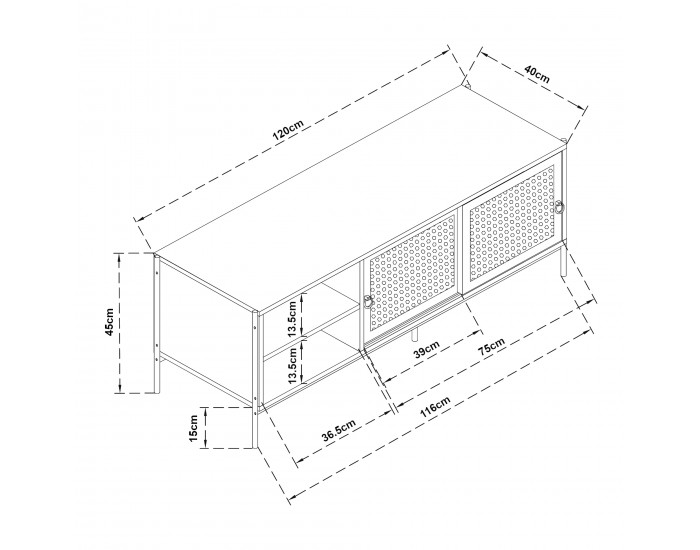 Шкаф за телевизор Tysnes 120x40x45 см дъб вид/черен []