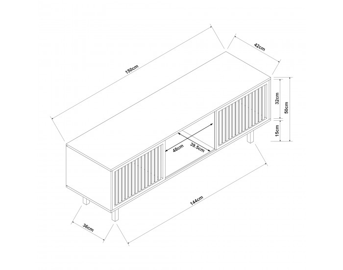 ТВ шкаф Ypäjä 150x42x50 см естествен бамбук []