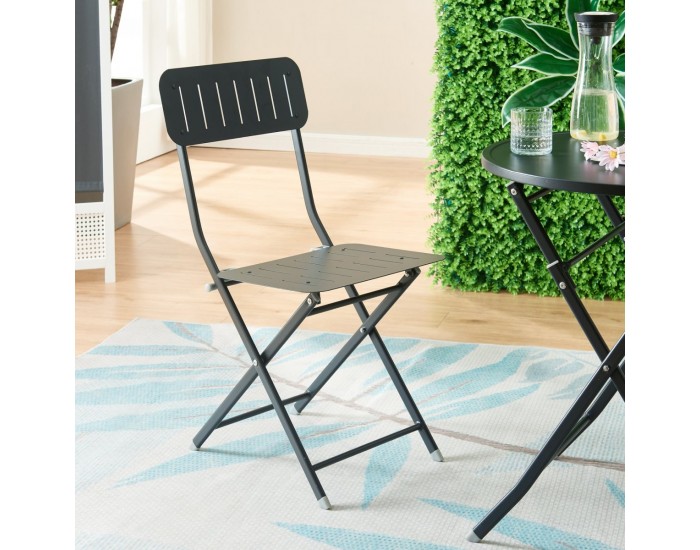 Сгъваем стол Sande, комплект 2 бр., стомана, черен []