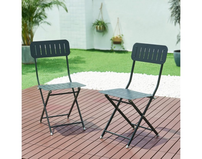 Сгъваем стол Sande, комплект 2 бр., стомана, черен []