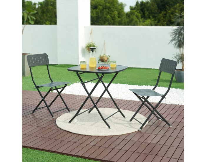 Сгъваем стол Sande, комплект 2 бр., стомана, черен []