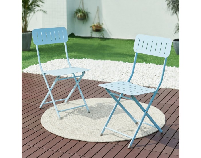 Сгъваем стол Sande, комплект 2 бр., стомана, небесносин []