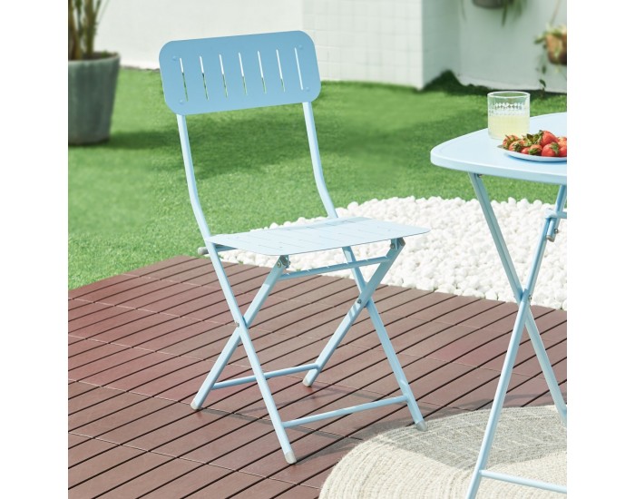 Сгъваем стол Sande, комплект 2 бр., стомана, небесносин []