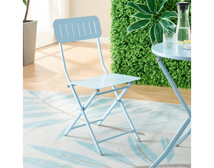 Сгъваем стол Sande, комплект 2 бр., стомана, небесносин []