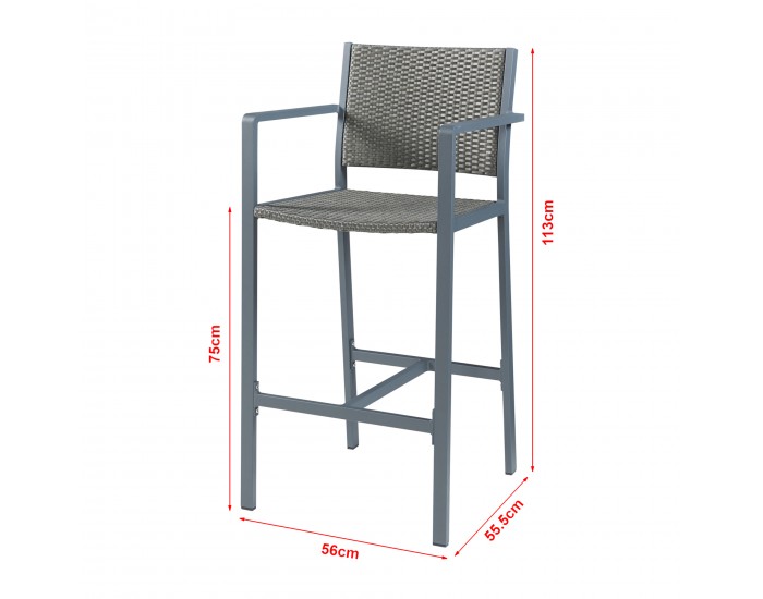 Комплект бар столове за открито от 2 Avise алуминий тъмносив []