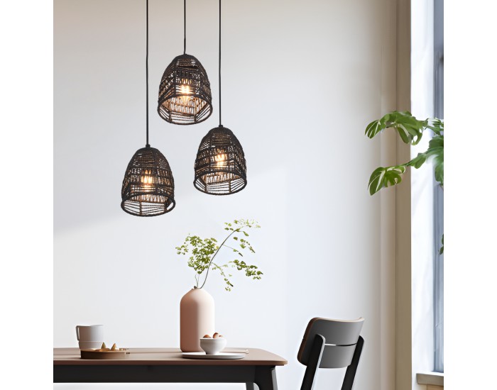 Andover висящ лек метал + ратан черен []