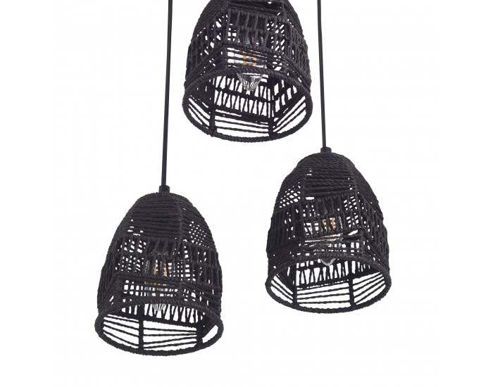 Andover висящ лек метал + ратан черен []