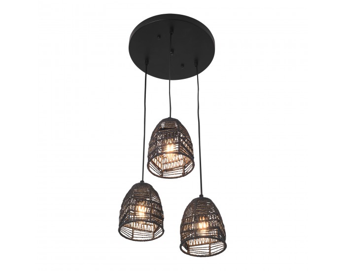 Andover висящ лек метал + ратан черен []