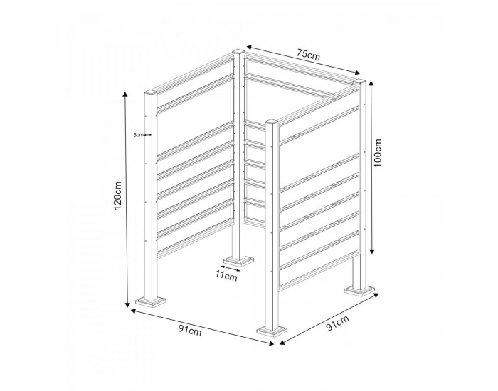 Ограда за кофа за боклук Uusikaupunki 120x91x91 см антрацит/сребро []