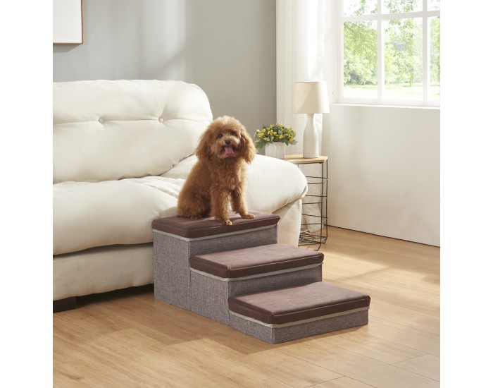 Стълби за кучета Vojens с 3 стъпала 75x40x30 см кафяво/сиво []
