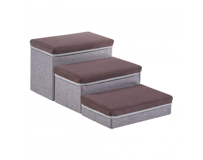 Стълби за кучета Vojens с 3 стъпала 75x40x30 см кафяво/сиво []