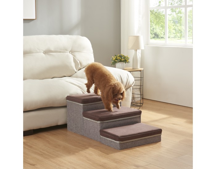 Стълби за кучета Vojens с 3 стъпала 75x40x30 см кафяво/сиво []