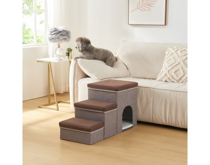 Кучешки стълби Vojens с пещера 76x33x43 см кафяво/сиво []