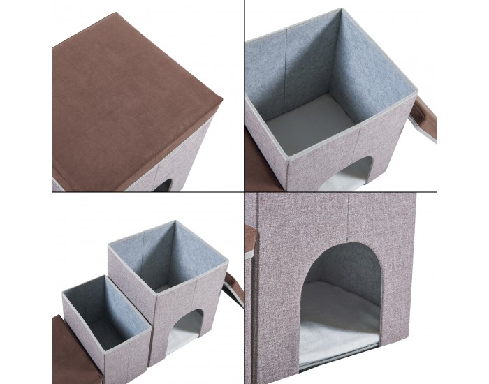 Кучешки стълби Vojens с пещера 76x33x43 см кафяво/сиво []