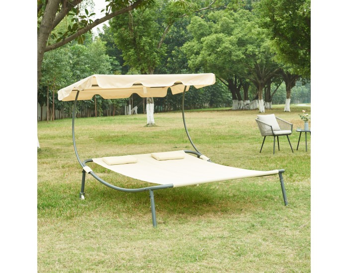 Двоен шезлонг с покрив Avigliano Beige []