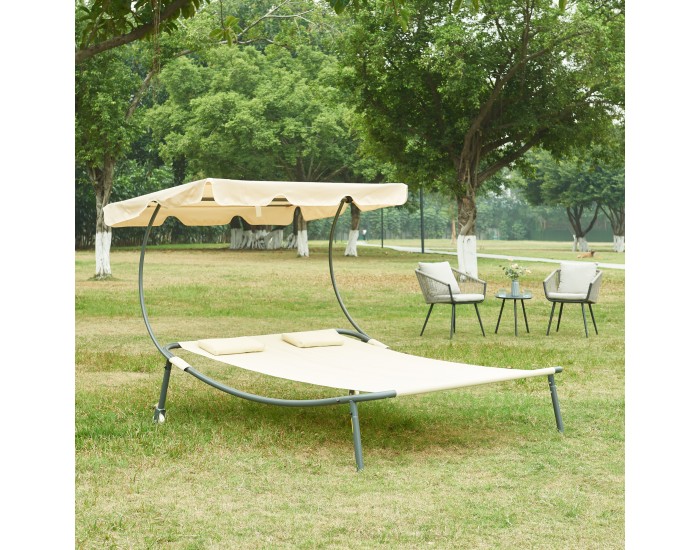 Двоен шезлонг с покрив Avigliano Beige []