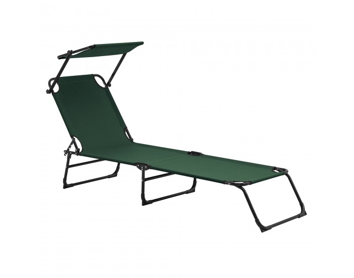 Комплект от 2 шезлонга Lomeda със сенник 187x53x27см тъмнозелен []