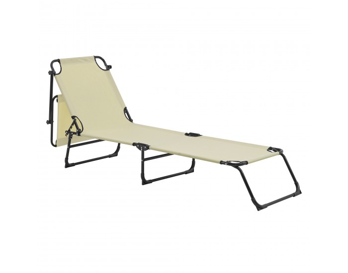 Комплект от 2 шезлонга Lomeda със сенник 187x53x27см крем []