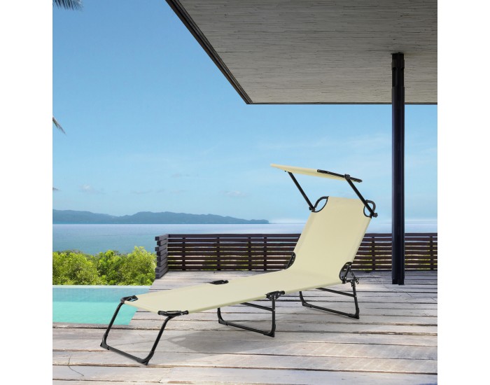 Комплект от 2 шезлонга Lomeda със сенник 187x53x27см крем []