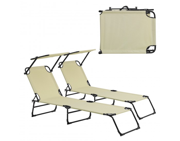 Комплект от 2 шезлонга Lomeda със сенник 187x53x27см крем []