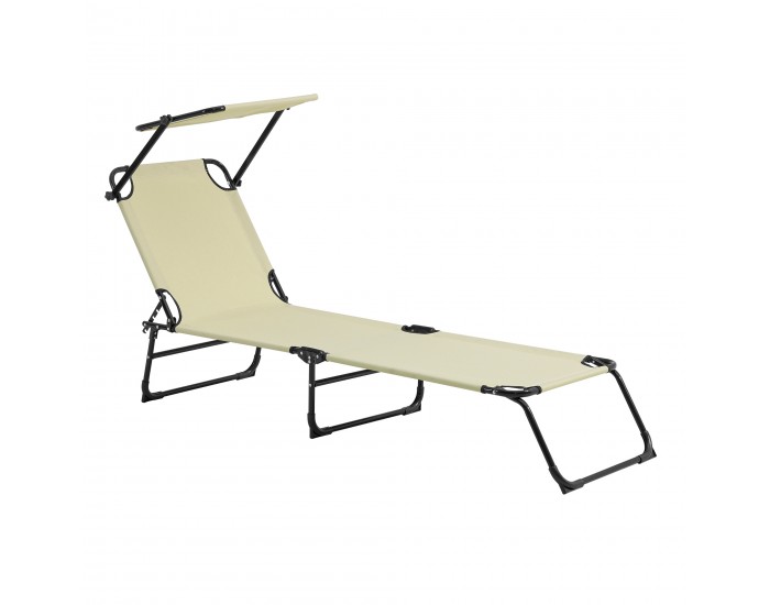 Комплект от 2 шезлонга Lomeda със сенник 187x53x27см крем []