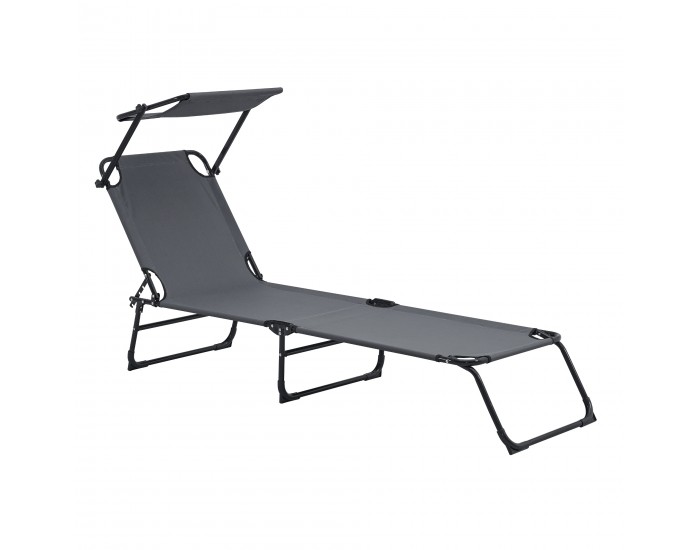 Комплект от 2 шезлонга Lomeda със сенник 187x53x27см тъмносив []