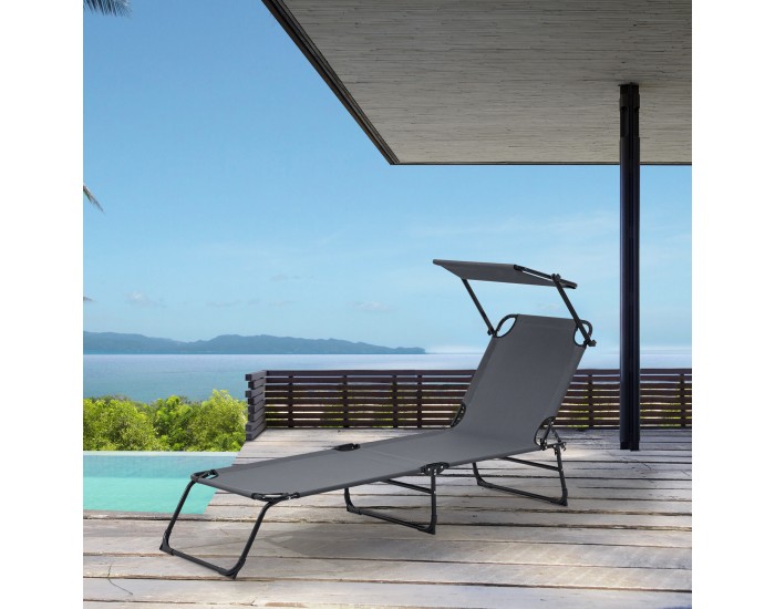 Комплект от 2 шезлонга Lomeda със сенник 187x53x27см тъмносив []