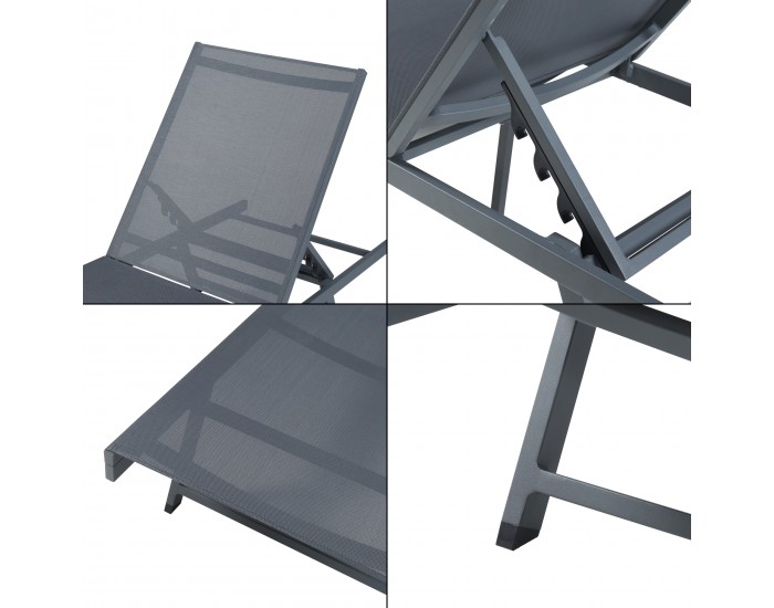 Шезлонг Baragiano 197x64x30 см тъмносив []