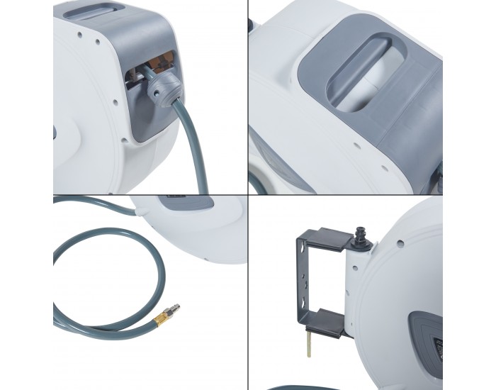 Макара за маркуч за сгъстен въздух Nassau 20m + 2m бял/сив []