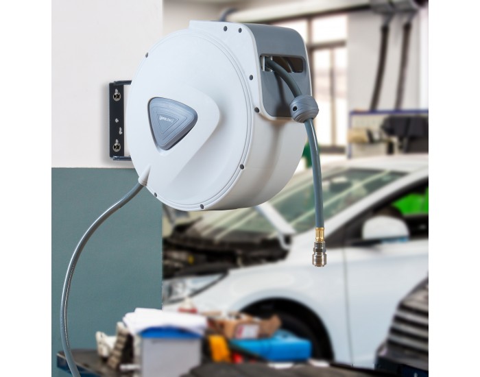 Макара за маркуч за сгъстен въздух Nassau 20m + 2m бял/сив []