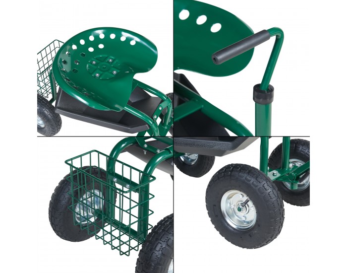 Подвижна седалка Casarano стомана 81x45см зелен/черен/сребрист []