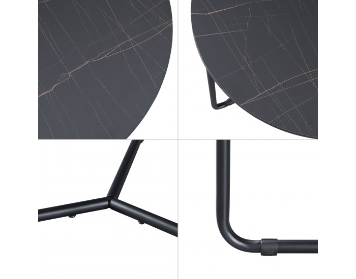 Маса за гнездене Poxdorf от 2 части, мраморна визия, черна []