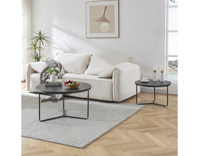 Маса за гнездене Poxdorf от 2 части, мраморна визия, черна []