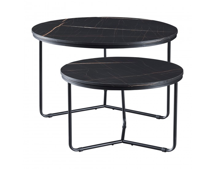 Маса за гнездене Poxdorf от 2 части, мраморна визия, черна []