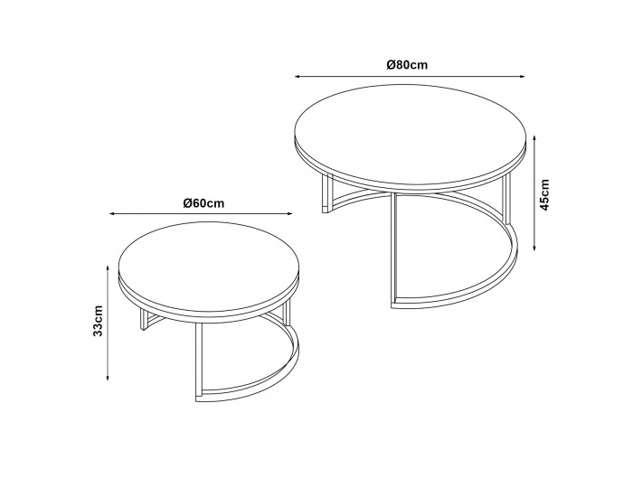 Комплект маси за кафе Крайстчърч от 2 броя, мраморна визия, бяло/златно []