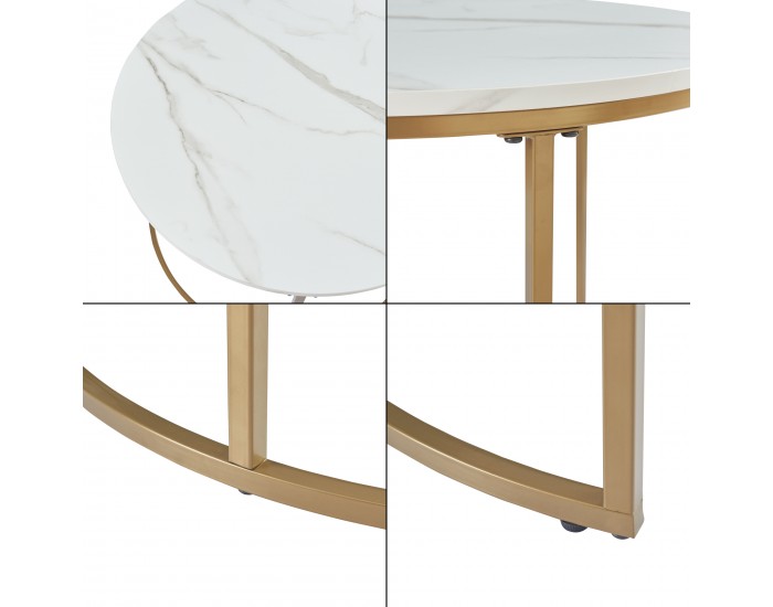 Комплект маси за кафе Крайстчърч от 2 броя, мраморна визия, бяло/златно []