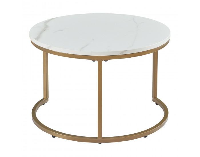 Комплект маси за кафе Крайстчърч от 2 броя, мраморна визия, бяло/златно []