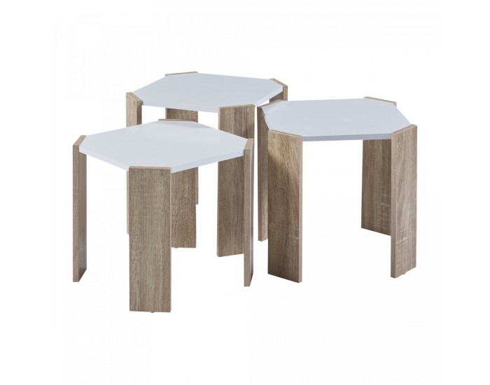 Маси за гнездене Rantasalmi, комплект от 3 бр., вид бяло/дъб []