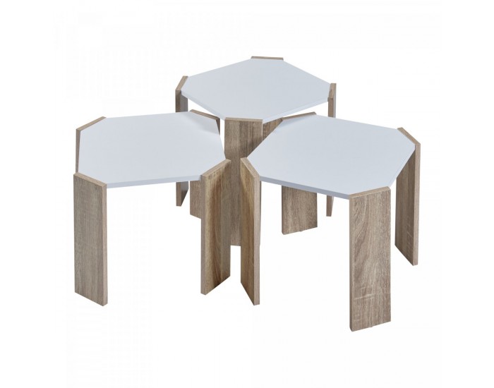 Маси за гнездене Rantasalmi, комплект от 3 бр., вид бяло/дъб []