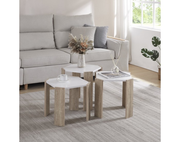 Маси за гнездене Rantasalmi, комплект от 3 бр., вид бяло/дъб []