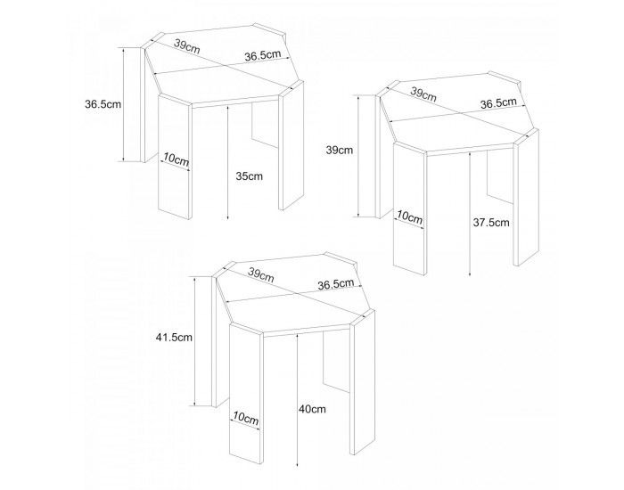 Маси за гнездене Rantasalmi, комплект от 3 бр., вид бяло/дъб []