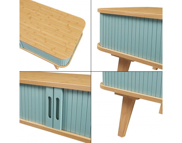 Маса за кафе Tysvær 100x50x40 см бамбук/синьо []